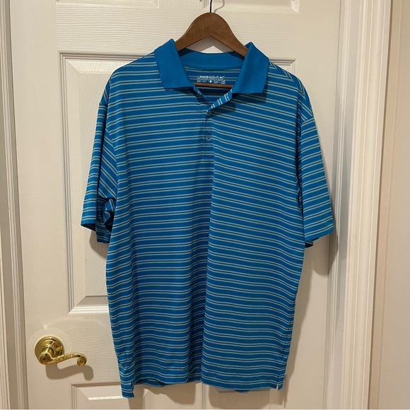 Nike Other - Nike Golf Dri-Fit Golf/Polo Shirt Teal Blue Striped Size L Comfortable Easy Care